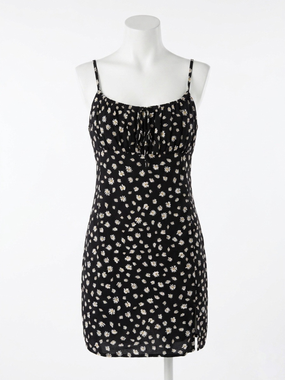 Garage Daisy Print Ruched Mini Dress Black Small Boho Size Small Y2K Grunge